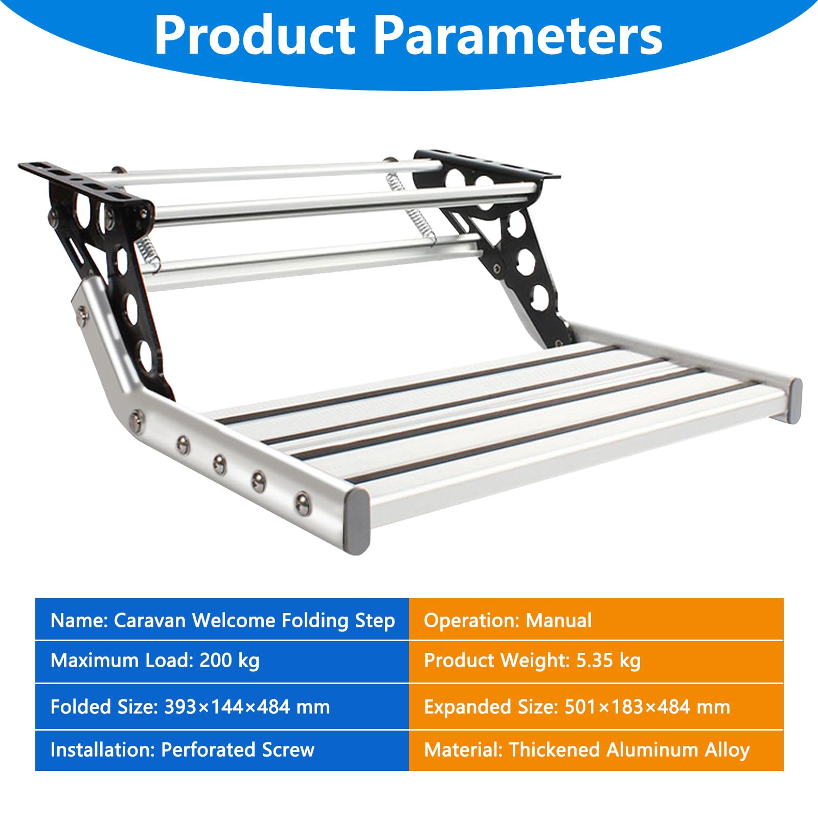 Escalón para caravana y autocaravana – Escalera individual plegable manual con escalón ancho antideslizante, marco de aluminio reforzado y capacidad de carga de 200 kg – Entrada segura para caravanas