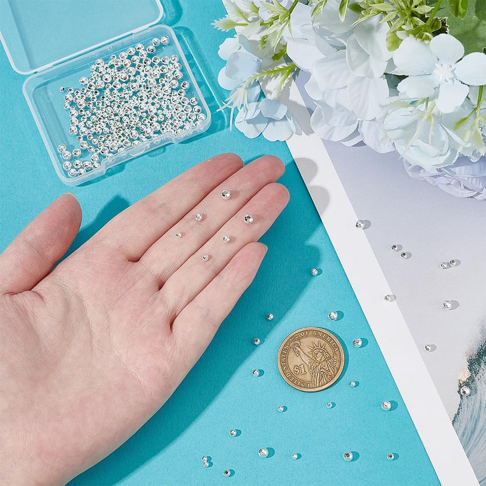 UNICRAFTALE 300Pcs 3 Styles 925 Sterling Silver Plated Round Spacer Beads 2-3mm Brass Beads Loose Bead Metal Bead Connector Bead for DIY Bracelet Necklace Jewelry Making Crafting - Image 2