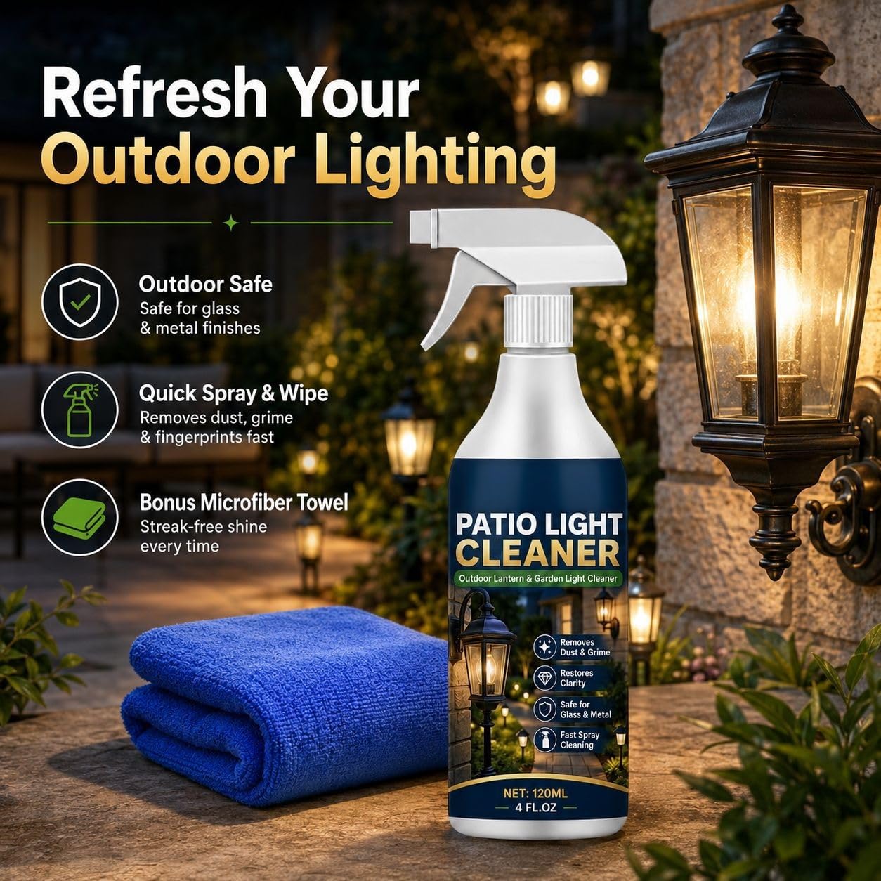 Outdoor Patio Light Cleaning Spray, entfernt kraftvoll Staub, Schmutz, Pollen und Wasserflecken von Lampenschirmen und Beleuchtungskörpern. Bringt die ursprüngliche kristallklare Helligkeit (6pcs)