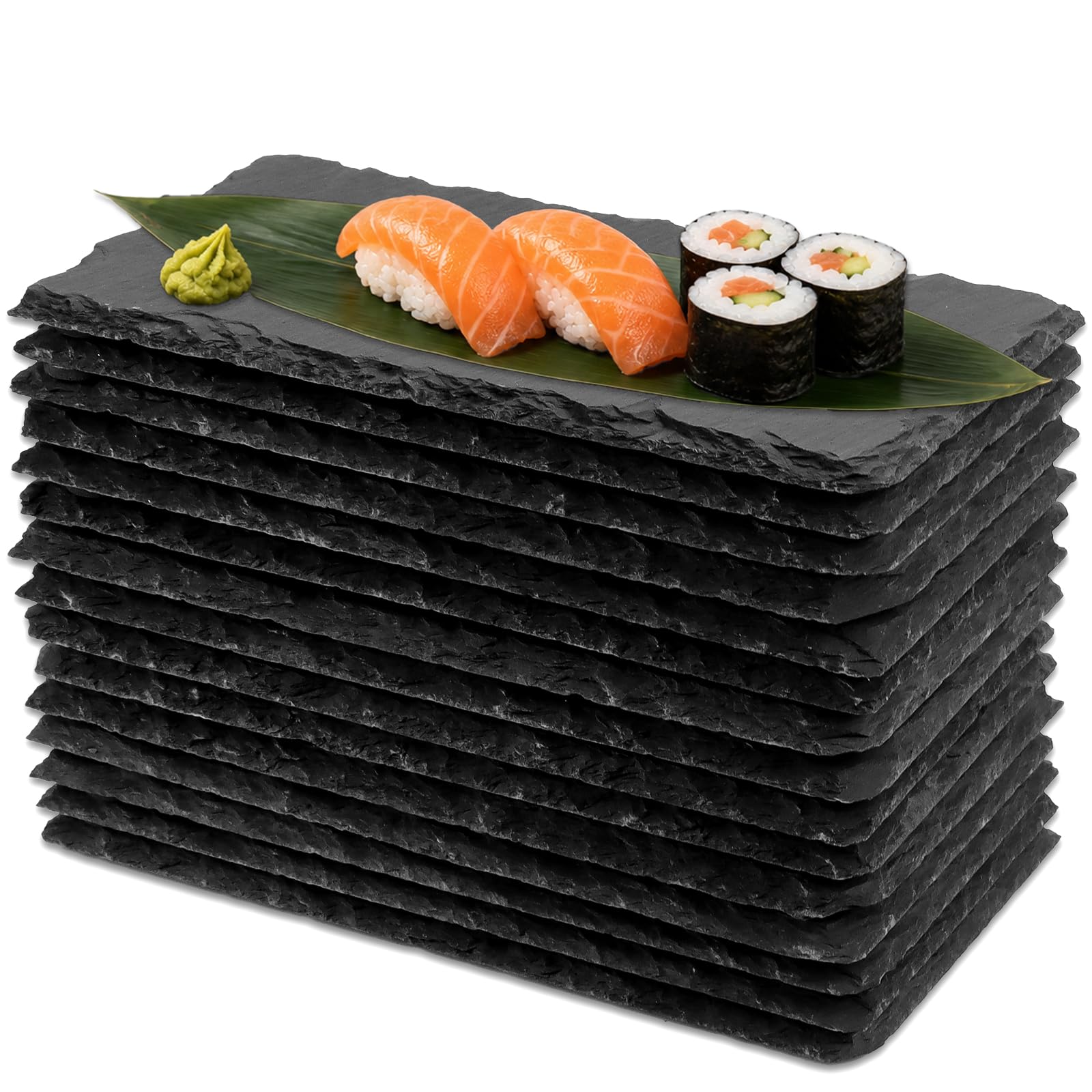 15 Pack Slate Serving Platters, Rectangular Black Slate Plates, 20 x 10 cm