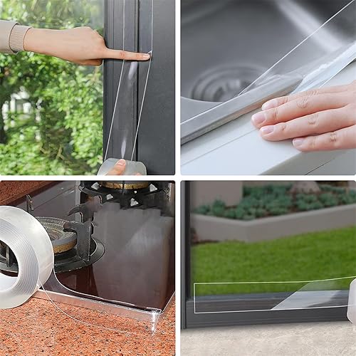 Miniatura 7 de Cinta de sellado transparente para ventana, cinta adhesiva de aislamiento de corrientes de aire para puertas, ventanas y huecos de vidrio de ducha,