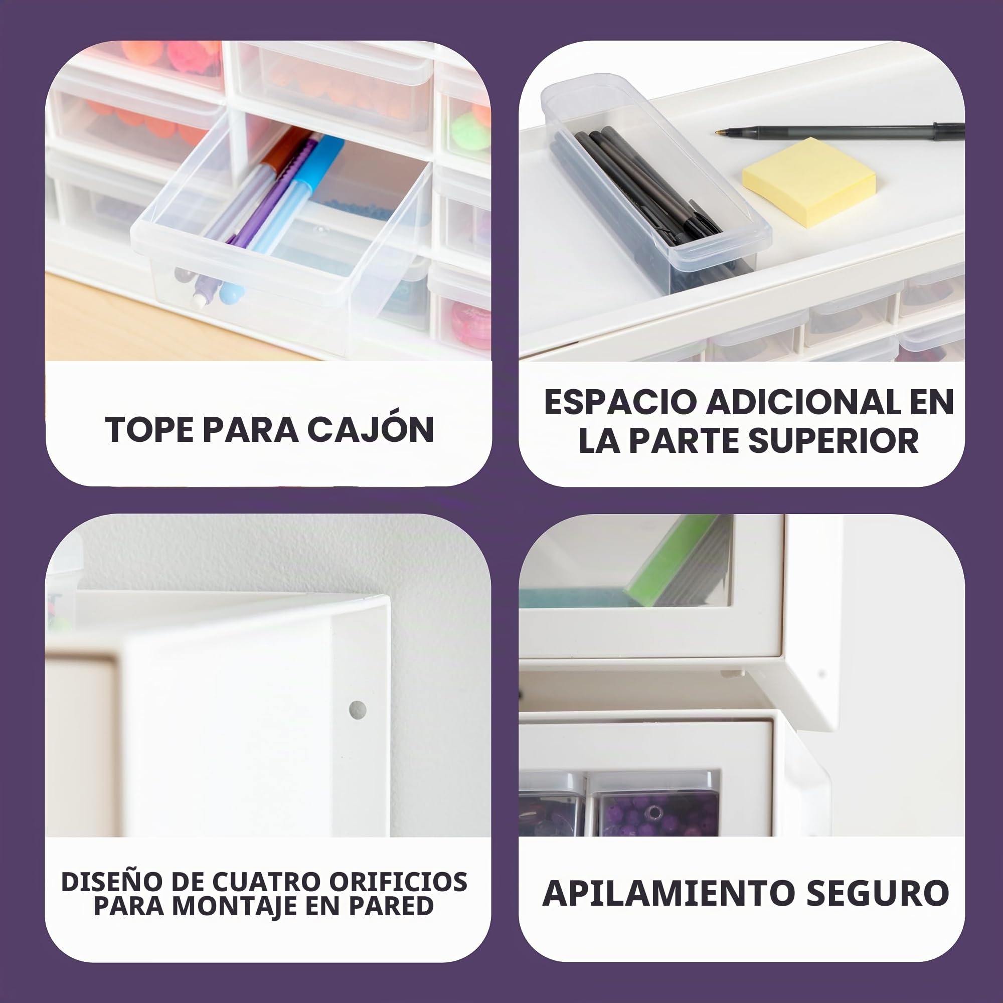 IRIS Armario de almacenamiento apilable con 44 cajones, 49,5 cm de ancho x 17,78 cm de profundidad x 39,5 cm de alto, color blanco, pequeño organizador de ladrillos, caja multiusos para álbumes de
