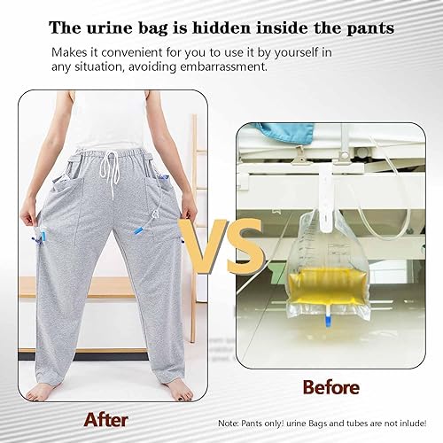Miniatura 4 de Pantalones para nefrostomía para hombres y mujeres, bolsa de orina con catéter con bolsillos dobles, suministros de ostomía (XL, gris)