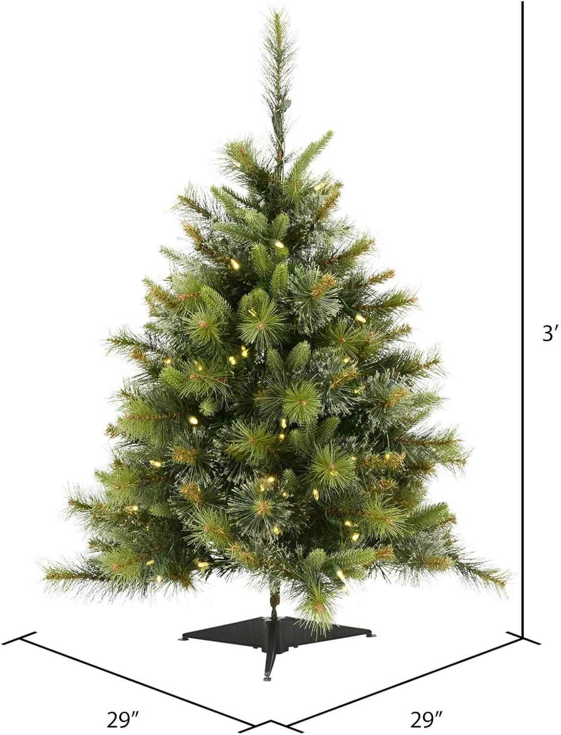 Vickerman 3' Tall Cashmere Pine Artificial Christmas Tree, 100 Warm White Dura-Lit® LED Lights - 223 PVC Tips - Faux Christmas Tree - Seasonal Indoor Home Decor