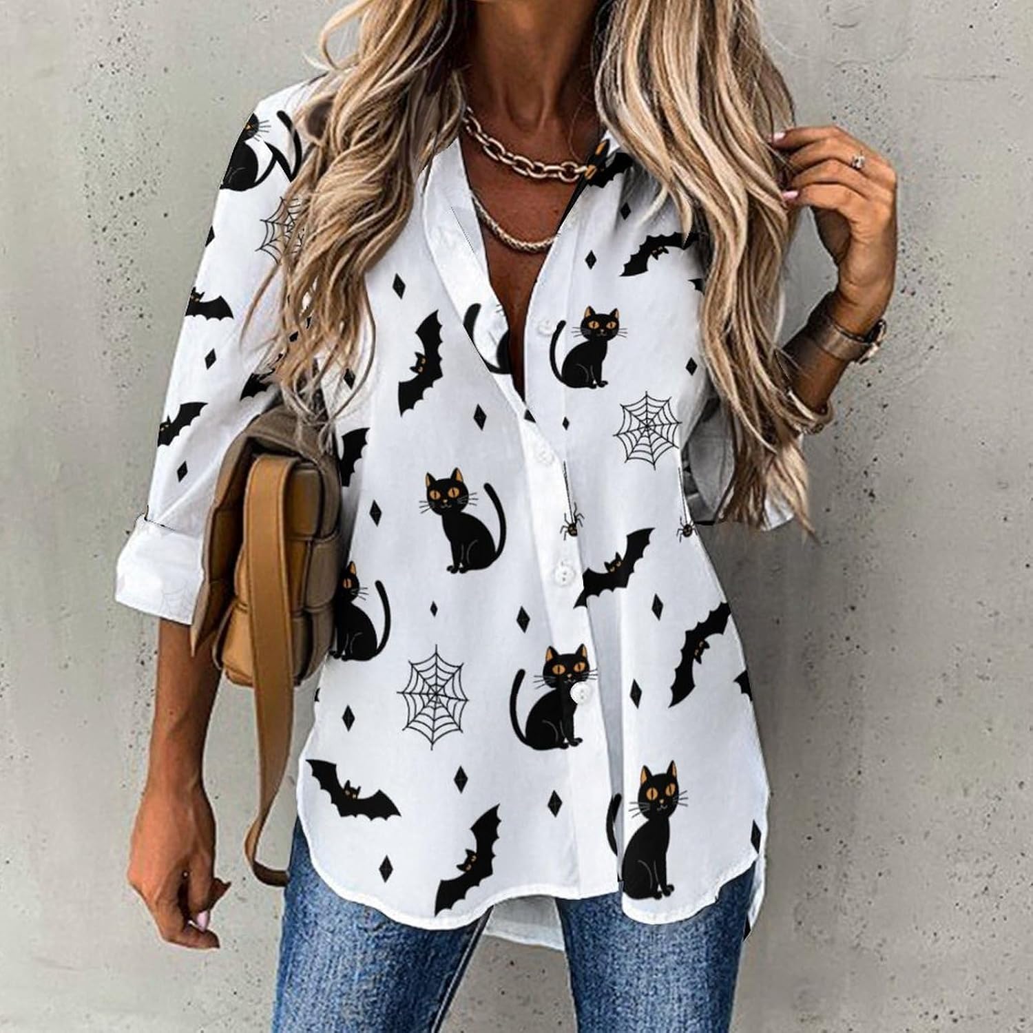 Clauses Button Down Shirts for Women Long Sleeve Shirt Irregular Hem Casual V Neck Blouse Fit Tops
