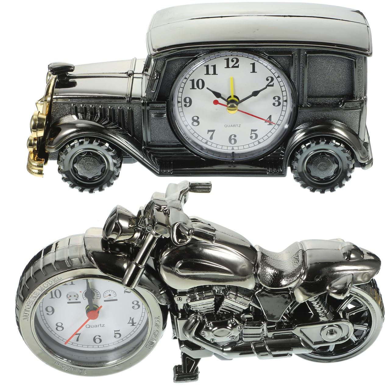 ULTECHNOVO Lot de 2 Réveils Vintage en Forme de Moto et Voiture de Course Horloge Analogique à Quartz Rétro à Piles pour Décoration de Bureau et Chambre Réveil Matin Cadeau pour Enfants Garçons
