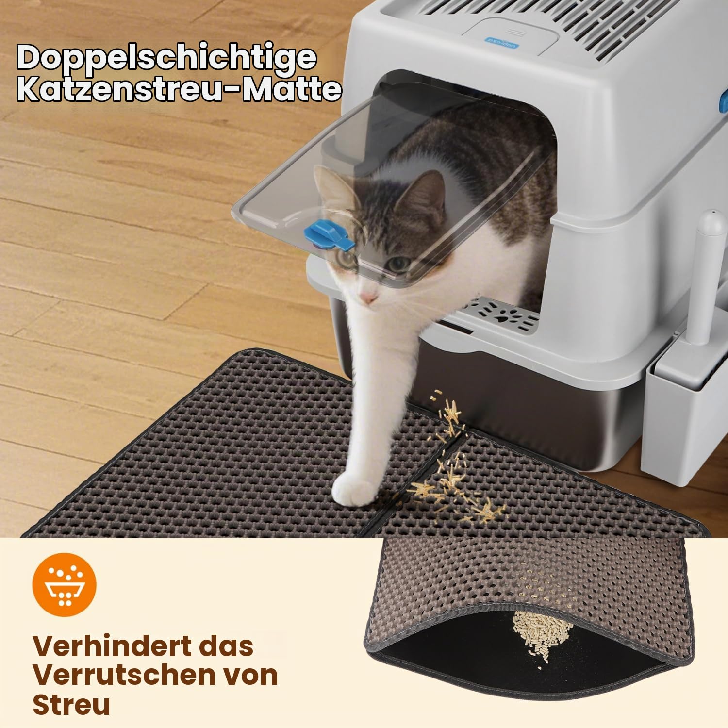 Nobleza Geschlossene Katzentoilette Edelstahl XXL mit Deckel – Rostfrei, Geruchsneutral & Einfache Reinigung für Große Katzen, mit Doppelschicht Matte + Schaufel