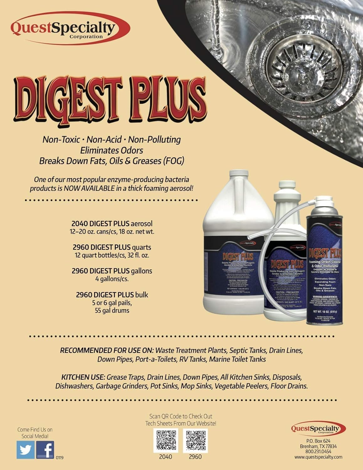Quest Specialty DIGEST PLUS Foaming Drain Cleaner and Odor Eliminator, 2 count - Image 2