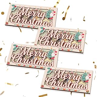 Christmas Money Holder for Cash Gifts 4Pcs - Wooden Christmas Money Holders for Cash - Xmas Decorations Gifts for Kids Women Men Friends Family