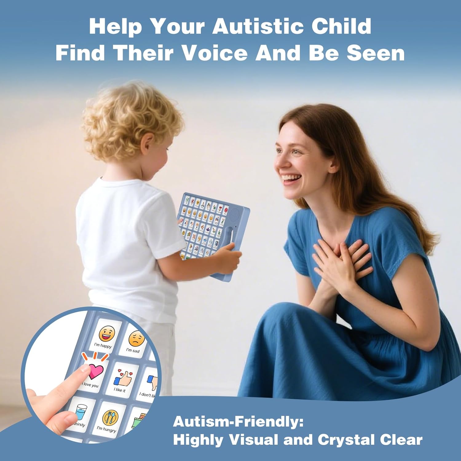 Joyreal AAC Device for Autism, Non Verbal Communication Tools for Speech Therapy & Stroke Rehab. Communication Tablet, Autism Talking Aids with 8 Programmable Buttons & Adjustable Volume (Gray-Blue)