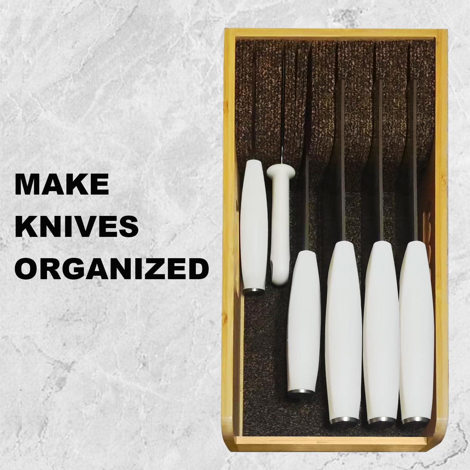ArtBeek Knife Drawer Organizer Bamboo Insert Dock, 15'' Kitchen Steak Knives Holder Organizers Block for Drawer in Storage Organization - Image 5