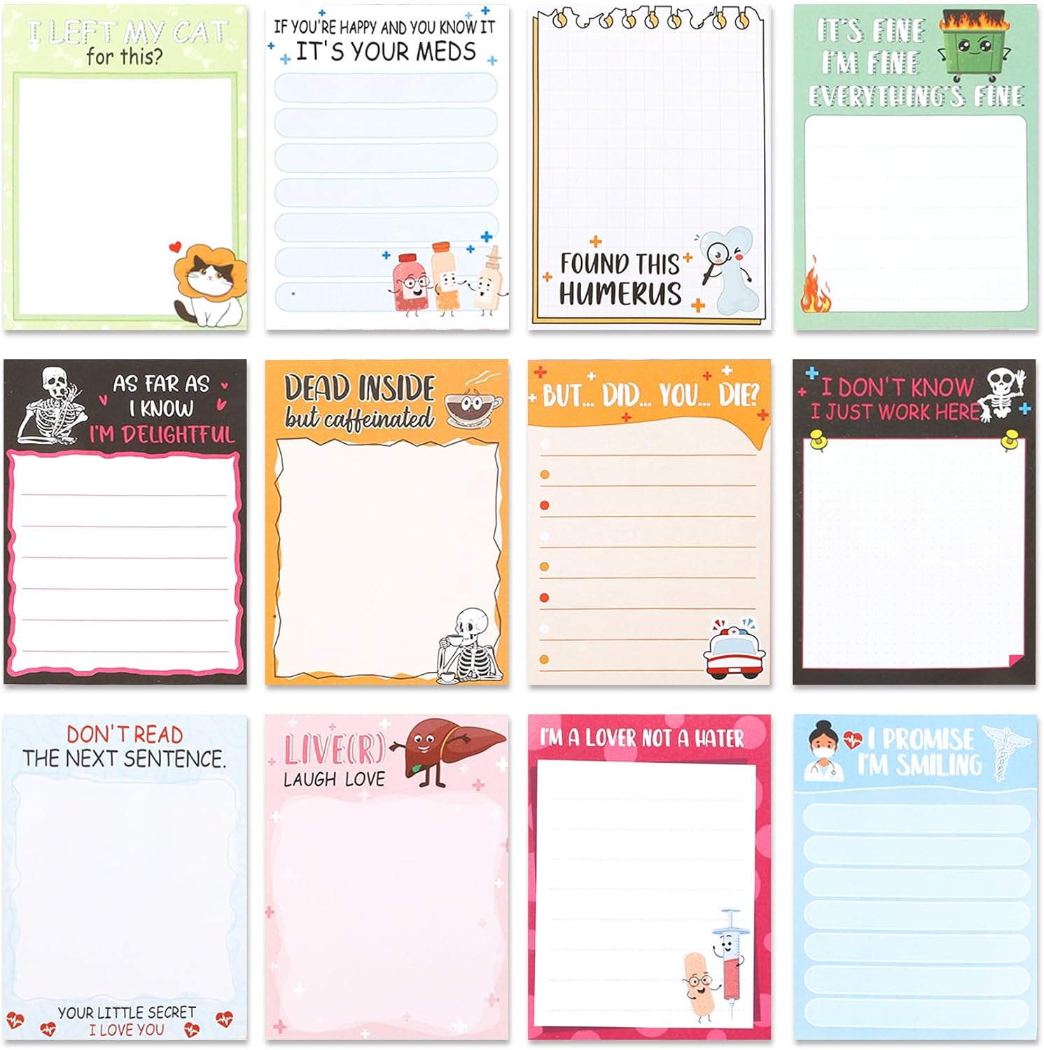 9 Pack 360 Sheets Cute Nurse Sticky Notes Set,Nurse Gifts for Women,School Office Nurse Supplies,Nursing School Essentials for Students,Self-Stick Post It Notes with Lines Christmas Gift