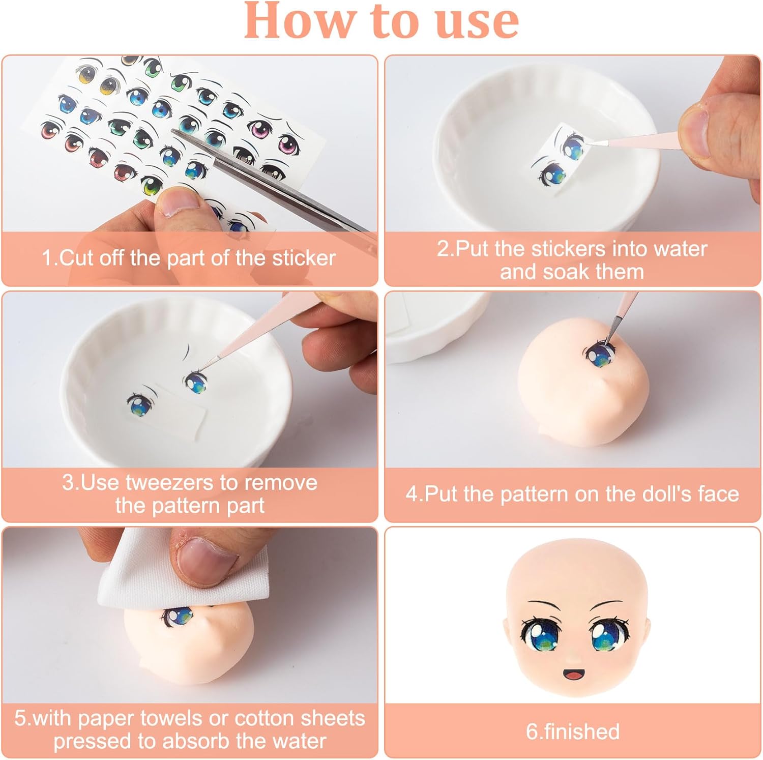 Joez Wonderful 12Pcs Water Eye Stickers for Dolls, Mixcolors | Sticker, Cute, Eye Water Decals, Doll Clay Accessories, for DIY Clay Crafts, Doll Sculptures & Other Clay Items