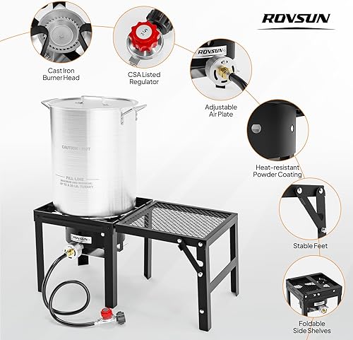 Miniatura 5 de ROVSUN Estufa de gas propano portátil con estante lateral desmontable y plegable, estufa de campamento de un solo quemador para cocinar al aire