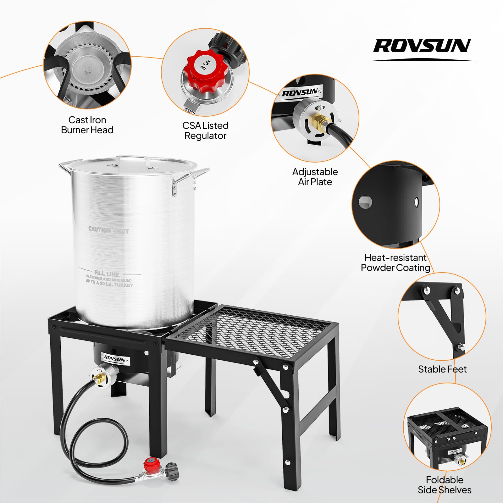 ROVSUN Estufa de gas propano portátil con estante lateral plegable, estufa de campamento de un solo quemador para cocinar al aire libre, camping, portón trasero, enlatado, freír pavo y hervir mariscos