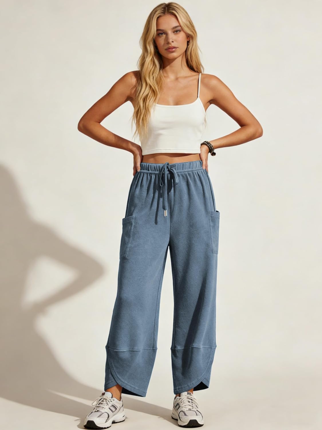 Xiaoxuemeng Womens Wide Leg Sweatpants Elastic Waist Baggy Harem Pants Drawstring Palazzo Sweatpants - Image 4