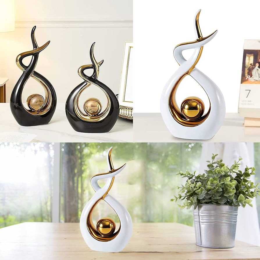 Abstract Art Statue Ceramic Sculpture Large Blue-Gold For