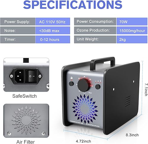 Miniatura 2 de Generador de ozono de 15,000 mgh, máquina eliminadora de olores de ozono para automóvil doméstico, generador de ozono ultra potente para eliminación