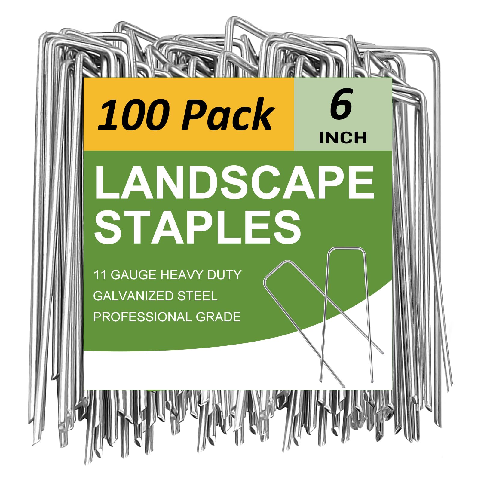 100Pcs 6 Inch Galvanised Garden Stakes, Heavy Duty Anti-Rust Landscape Staples - Ground Anchors for Weed Barrier Fabric, Turf & Flower Bed Fixing — image 1