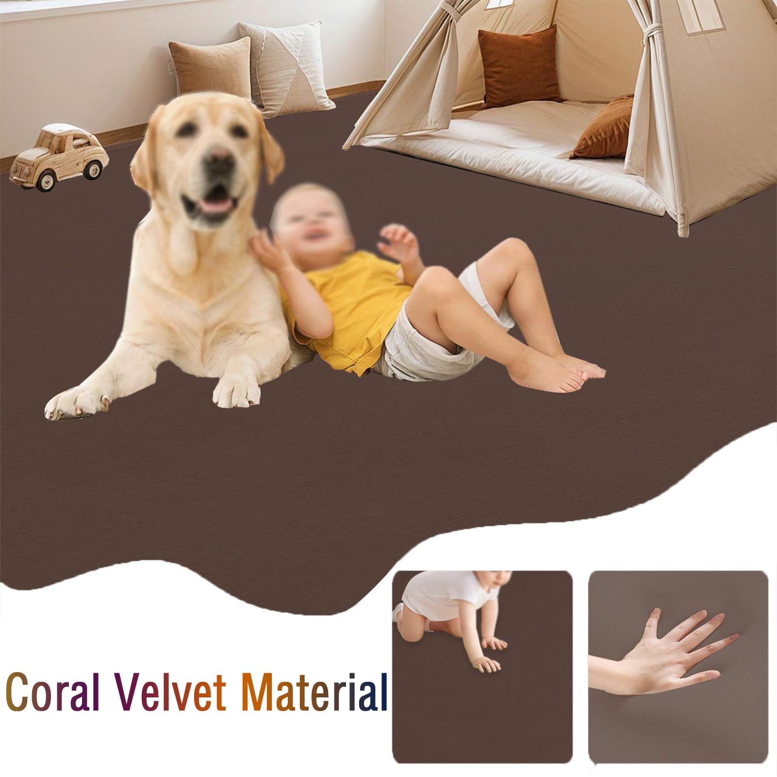 Coral Velvet mata do zabawy dla niemowląt, mata do raczkowania dla niemowląt, mata podłogowa do pokoju zabaw dla dzieci, dywan do raczkowania, grubość 3 cm, antypoślizgowa mata do raczkowania dla