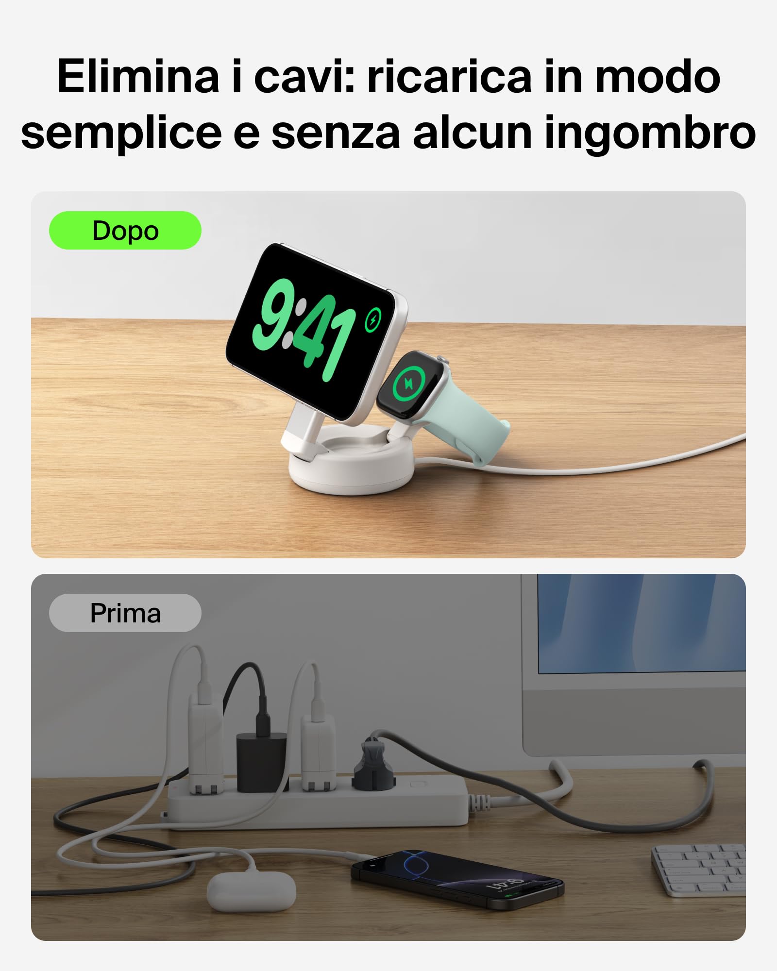 Belkin UltraCharge Pro Caricatore Wireless Qi2 25W 2 in 1 - Beige | Caricatore Wireless Magnetico Convertibile MagSafe, Certificato Qi2.2 per iPhone, Apple Watch, Auricolari, Alimentatore 45W