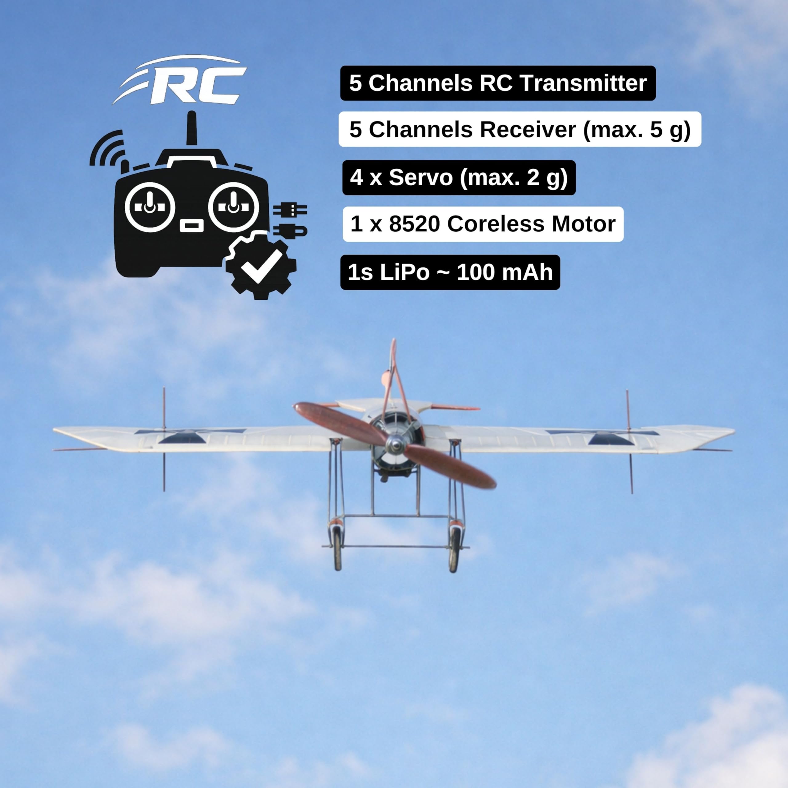 Etrich Taube Slow Flyer Modellflugzeug Kit, Maßstab 1:30, 456 mm Spannweite, RC Flugzeugmodell Baukasten, Modell Flugzeug zum selbst Bauen, gelaserte Balsa Holz Bauteile, 456 x 290 x 125 mm, 30 g RTF