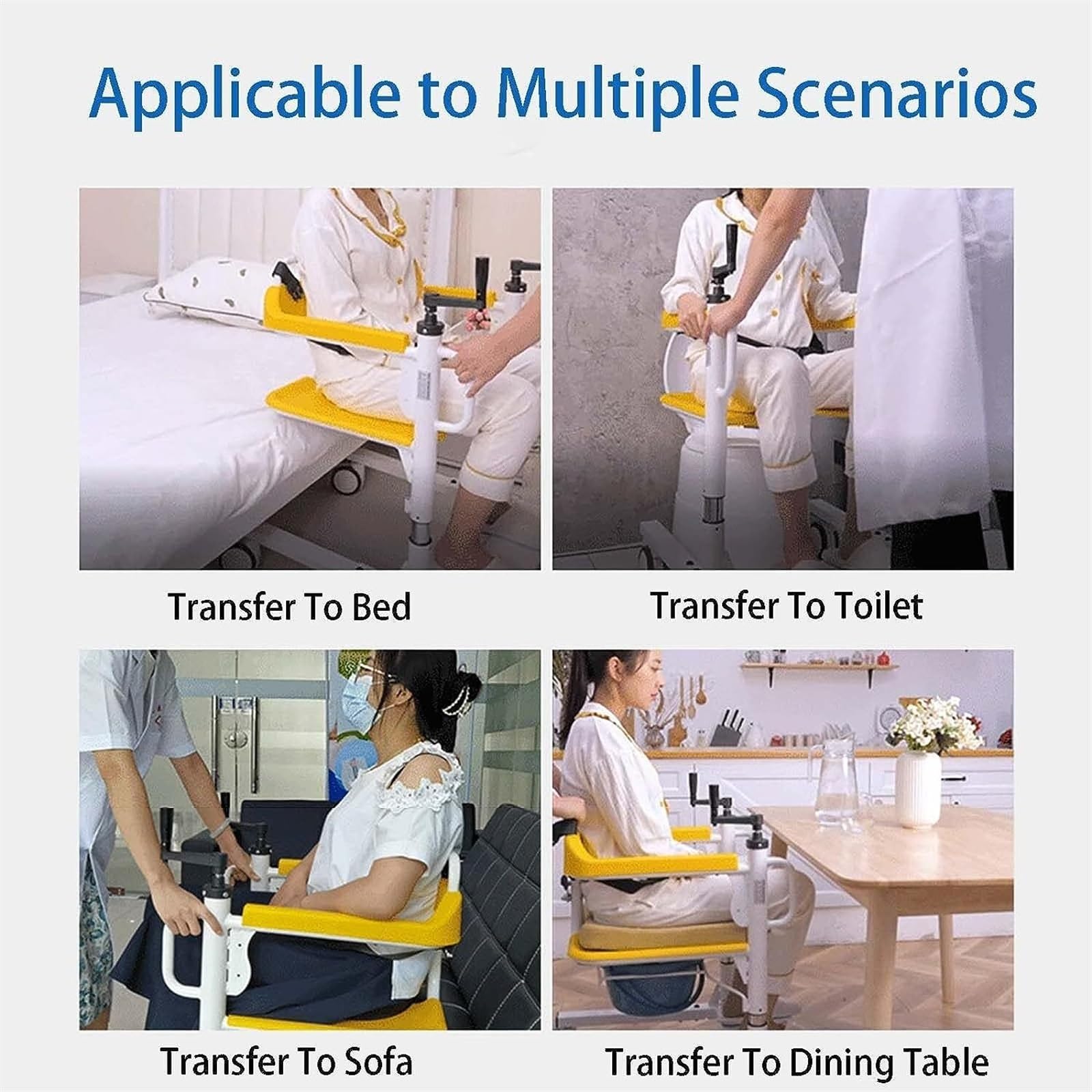 Grúa de Pacientes para el hogar, multifunción, para traslado de Pacientes, para enfermería, Ancianos, baño, Silla de Ruedas, Silla de Ducha, 46 x 46,5 cm, Amarilla.