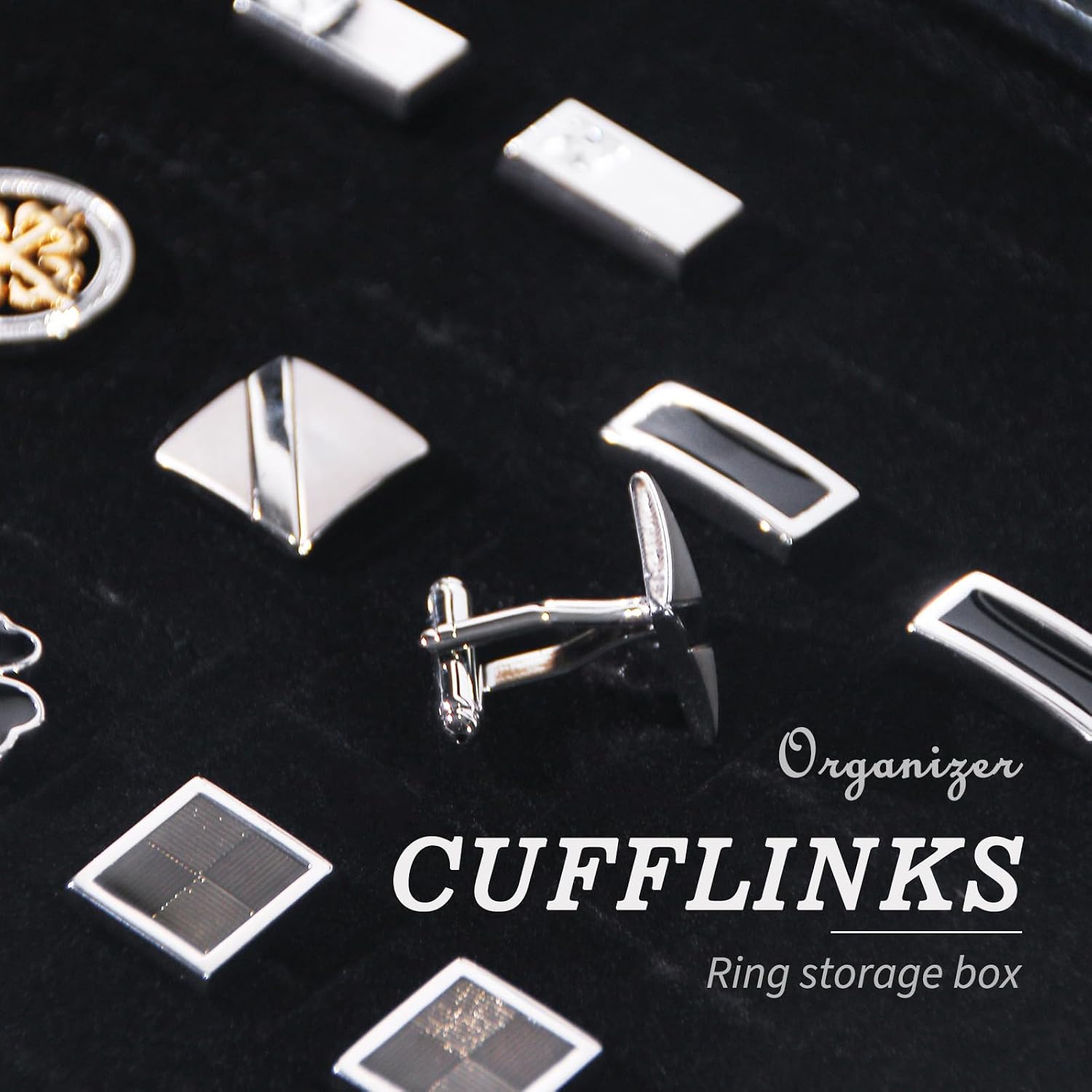 Byken Carbon Fiber Ring Cufflink Organizer for Jewelry,Rings Display Case,Small Travel Jewelry Box,49 Slots Cufflink Storage Tray with Glass Lid,Black