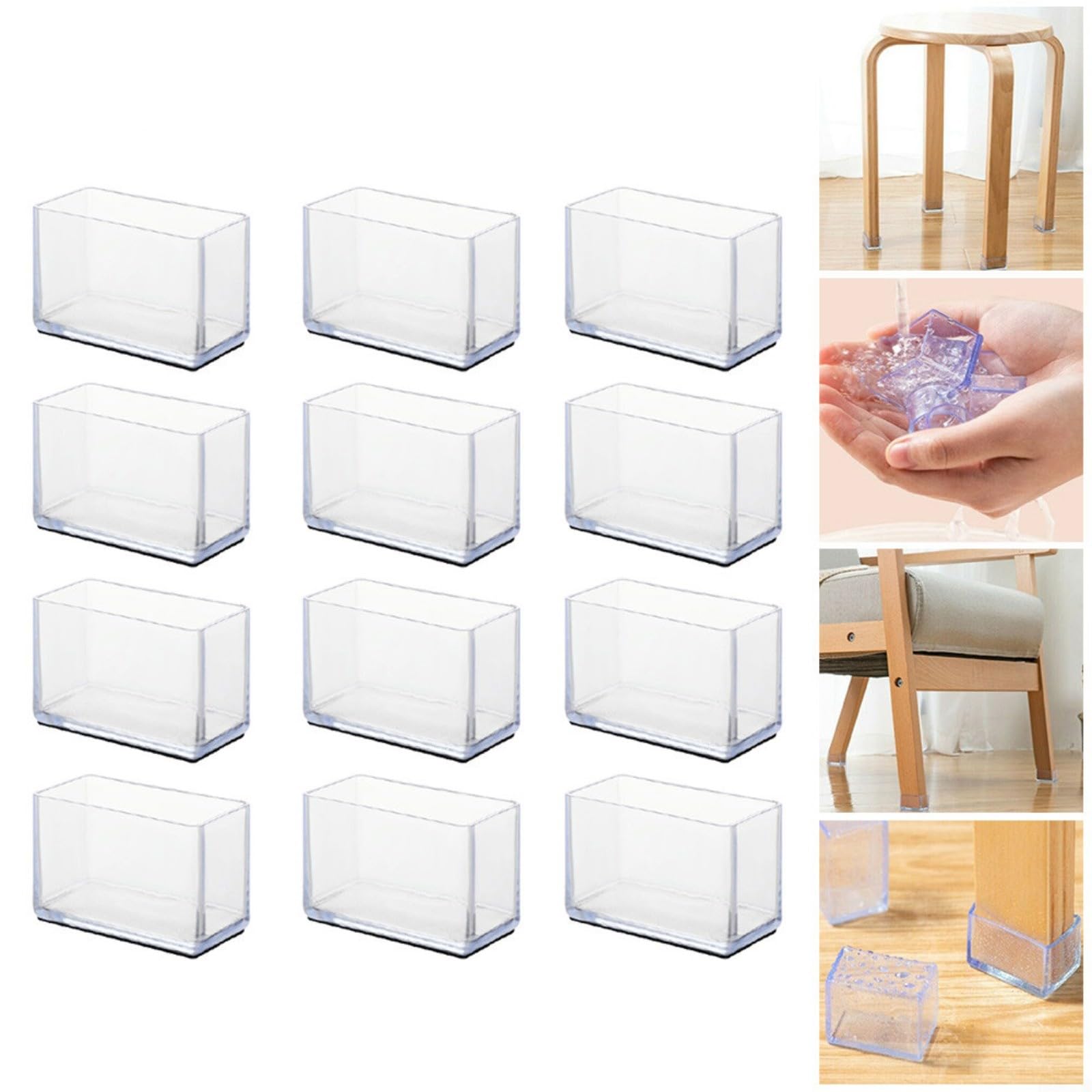 Lastdaytime 12 PCS Rectangle Silicone Chair Leg Protectors Non-Slip Lid for Chairs, Tables, Stools Prevent Scratches on Hardwood Floors and Reduce Noise (15x30mm)