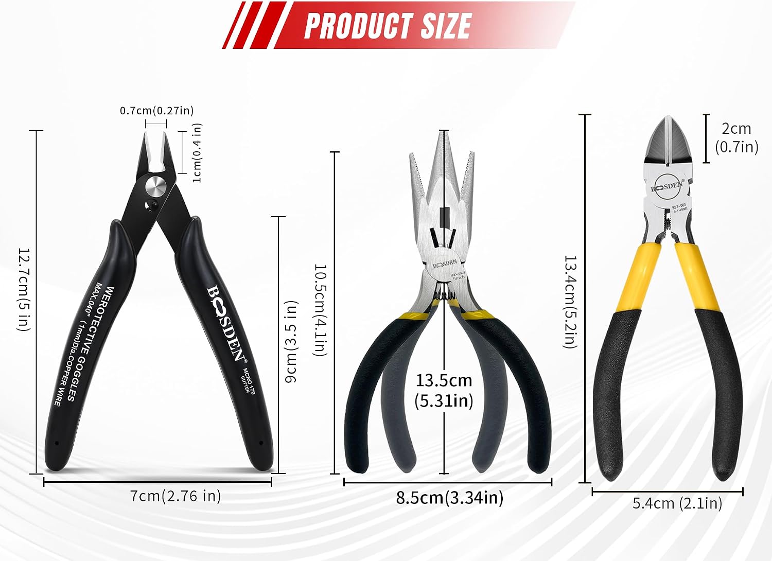 BOOSDEN 3 Pcs Plier Set Flush Cutter, Wire Cutter & Needle Nose 5 Inch image 2