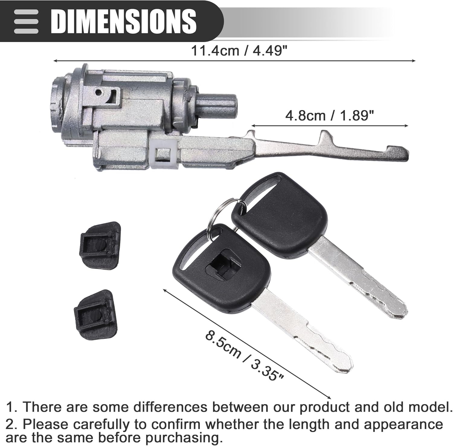 Motoforti Ignition Switch Cylinder, Steering Wheel Lock Cylinder for Honda Accord 2003-2012, Metal, with 2 Keys, Without Chip, No.06351-TA0-H11, Black Silver Tone, 1 Set (Pack of 2)
