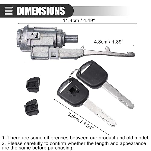 Miniatura 5 de Motoforti Cilindro de interruptor de encendido, cilindro de bloqueo del volante para Honda Accord 2003-2012, metal, con 2 llaves, sin chip,