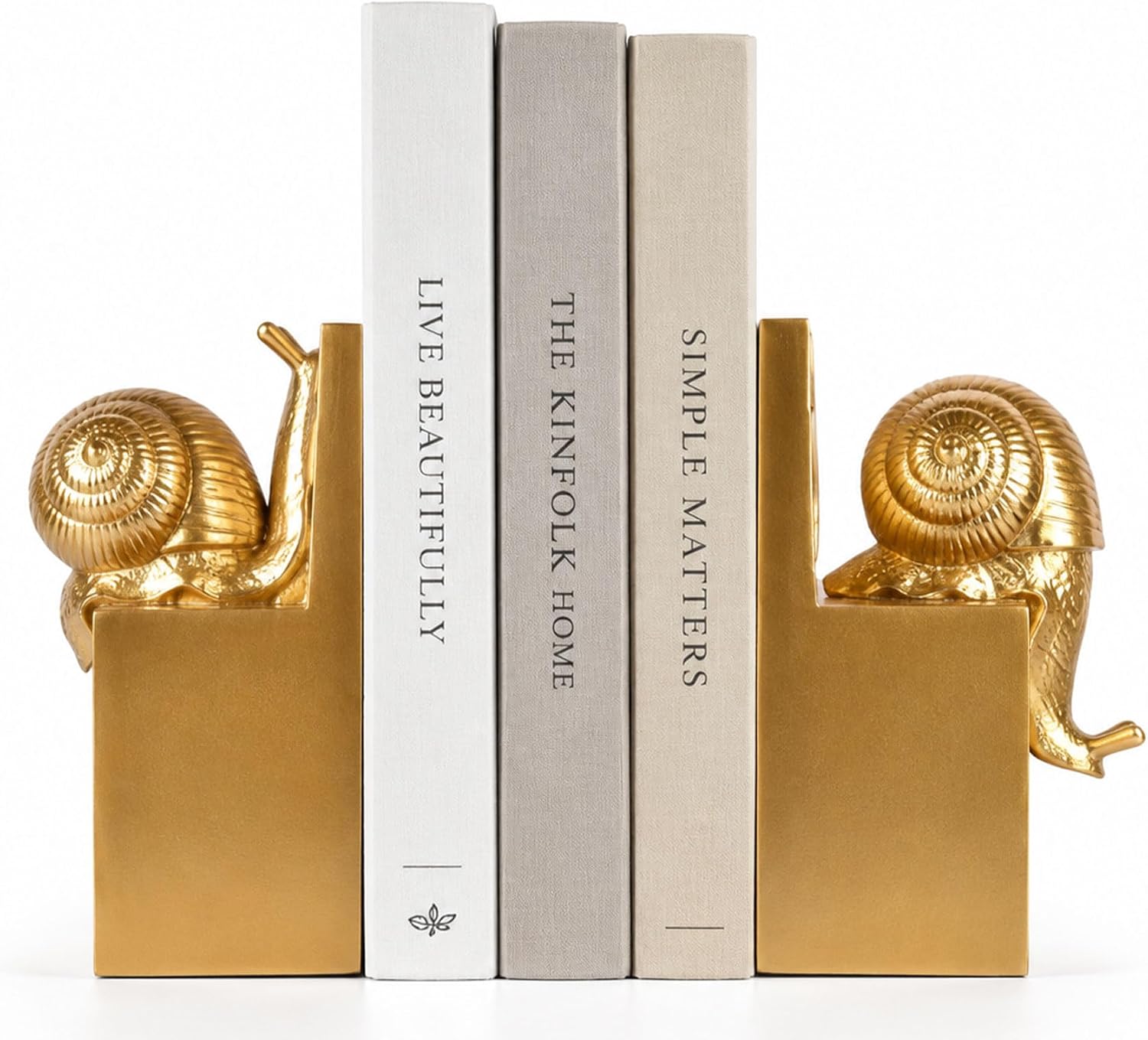 Gold Snail Bookends Set of 2, Decorative Animal Book Ends, Heavy Resin Bookends for Shelves, Non Slip Book Holders for Bookshelf Desk Office Library Decor