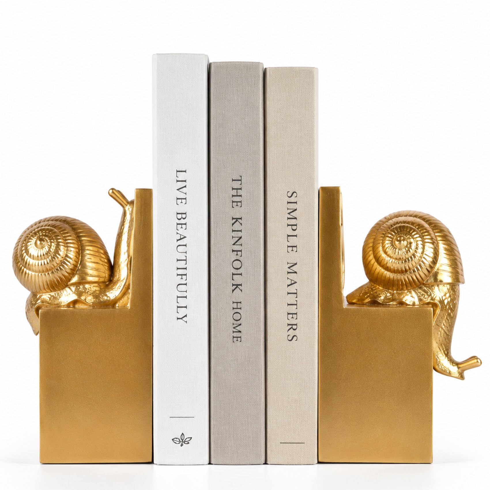 Set di 2 fermalibri decorativi a forma di lumaca dorata, fermalibri decorativi in resina pesante per mensole, supporti per libri antiscivolo, per libreria, scrivania, ufficio, biblioteca