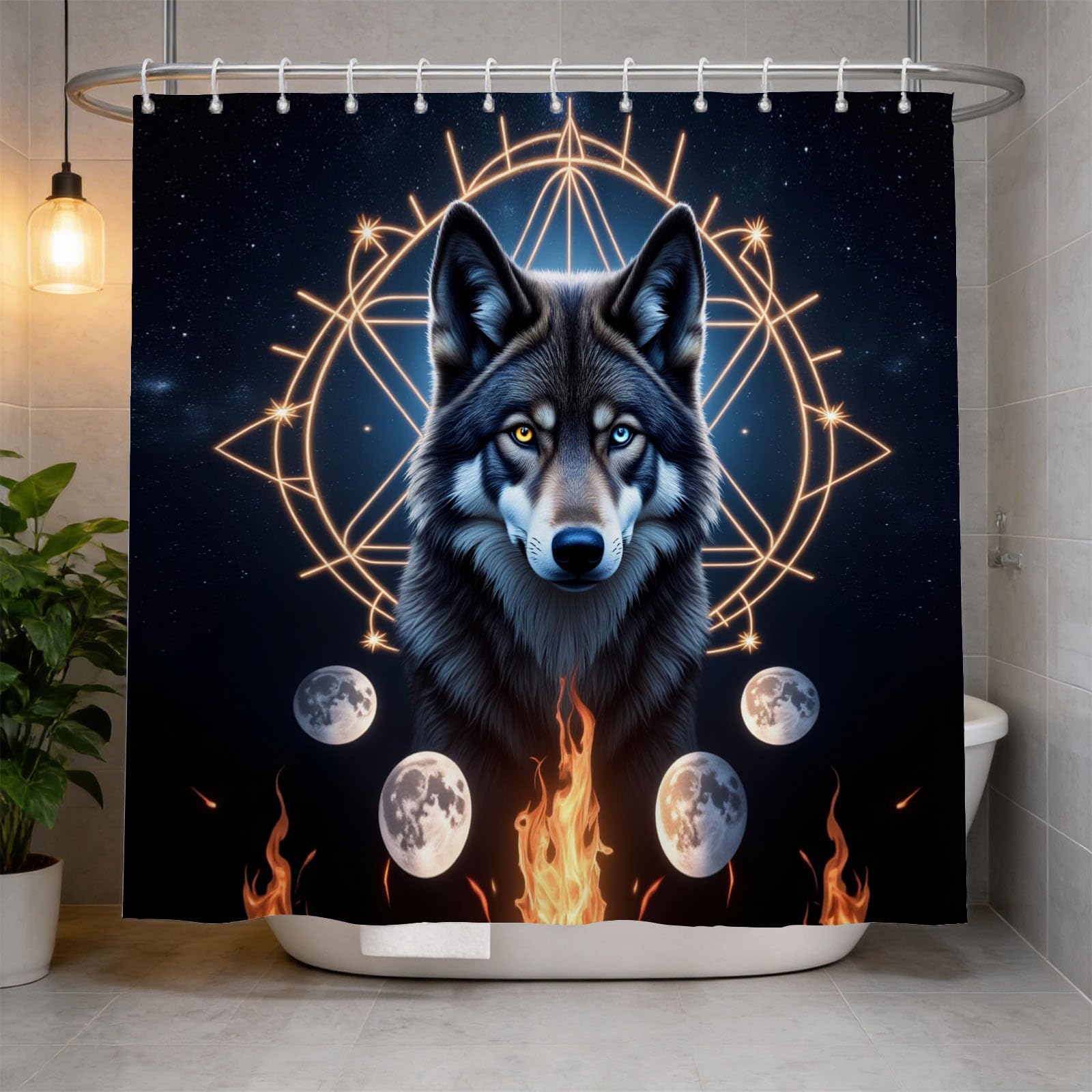 Hongduo 3D Wolf Shower Curtain for Stalls Bathtubs Teens Adult Bathroom Decor Shower Curtain Set Polyester Fabric Waterproof 200x200cm/79X79 Inch with Hooks