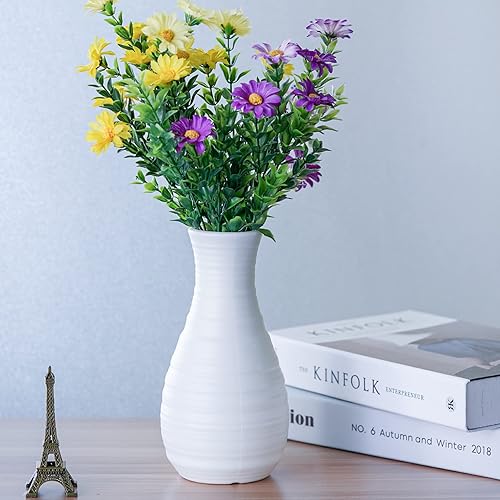 Miniatura 3 de Paquete de 2 jarrón de plástico compuesto, diseño de cerámica irrompible para centros de mesa de decoración del hogar, organizar ramos (blanco)