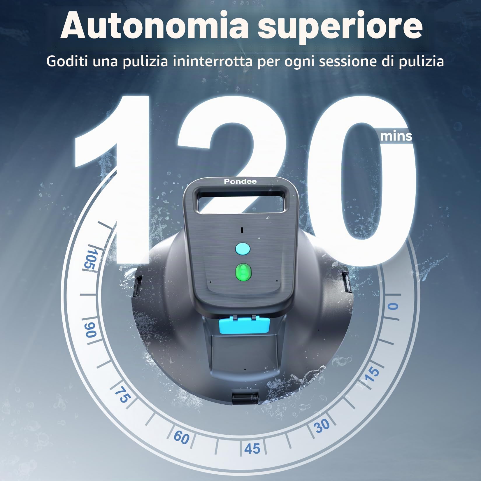 (Upgrade 2026) Pondee X1 Robot Piscine Sans Fil, Aspirateur Piscine Hors Sol avec 120 Min Autonomie, Stationnement Automatique, Recharge Rapide 2,5h, pour Piscines Hors-Sol et Enterrées jusqu'à 80 m²