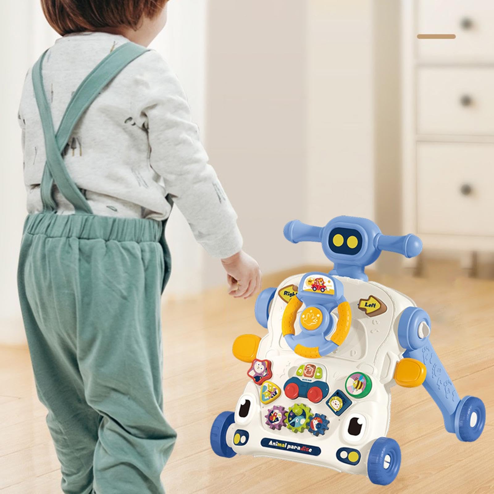 para Bebés Y Niños Pequeños, Juguete para Aprender a Caminar, Juguete de Aprendizaje Temprano, Juguete de Empuje, Regalo, Juguetes Musicales, Azul