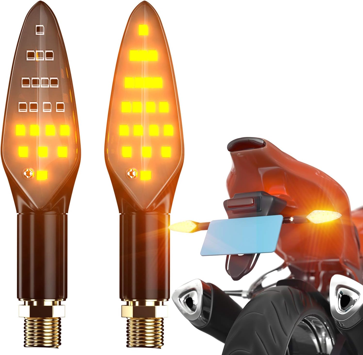 CCAUTOVIE Universal Indicator Motorbike Led Turn Signal Lights Motorcycle Blinker Light E4 Mark Amber, Pack of 2pcs