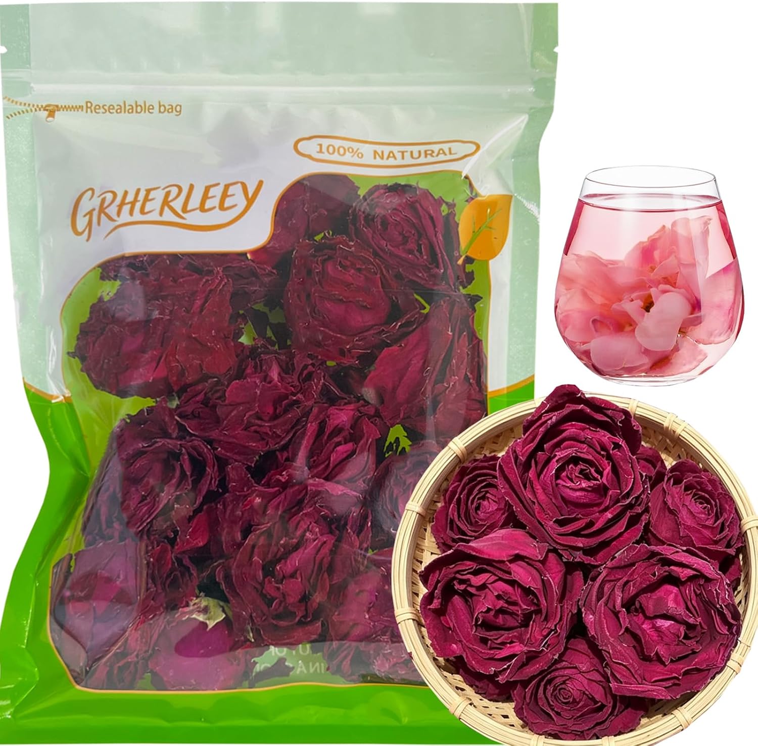 Premium Dark Red Rose Buds 1.41oz/40g, Sulfur-Free, Fragrant & Fresh, Resealable Bag