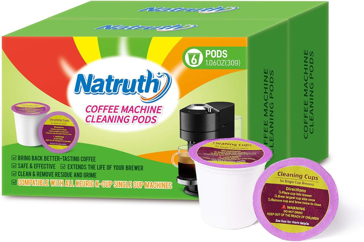NATRUTH 12 Pods Coffee machine Cleaning Pods – K Cup Cleaner Pod for Keurig – 2.0 Coffee Machine Compatible, Removes Stains, Non-Toxic and Eco-Friendly
