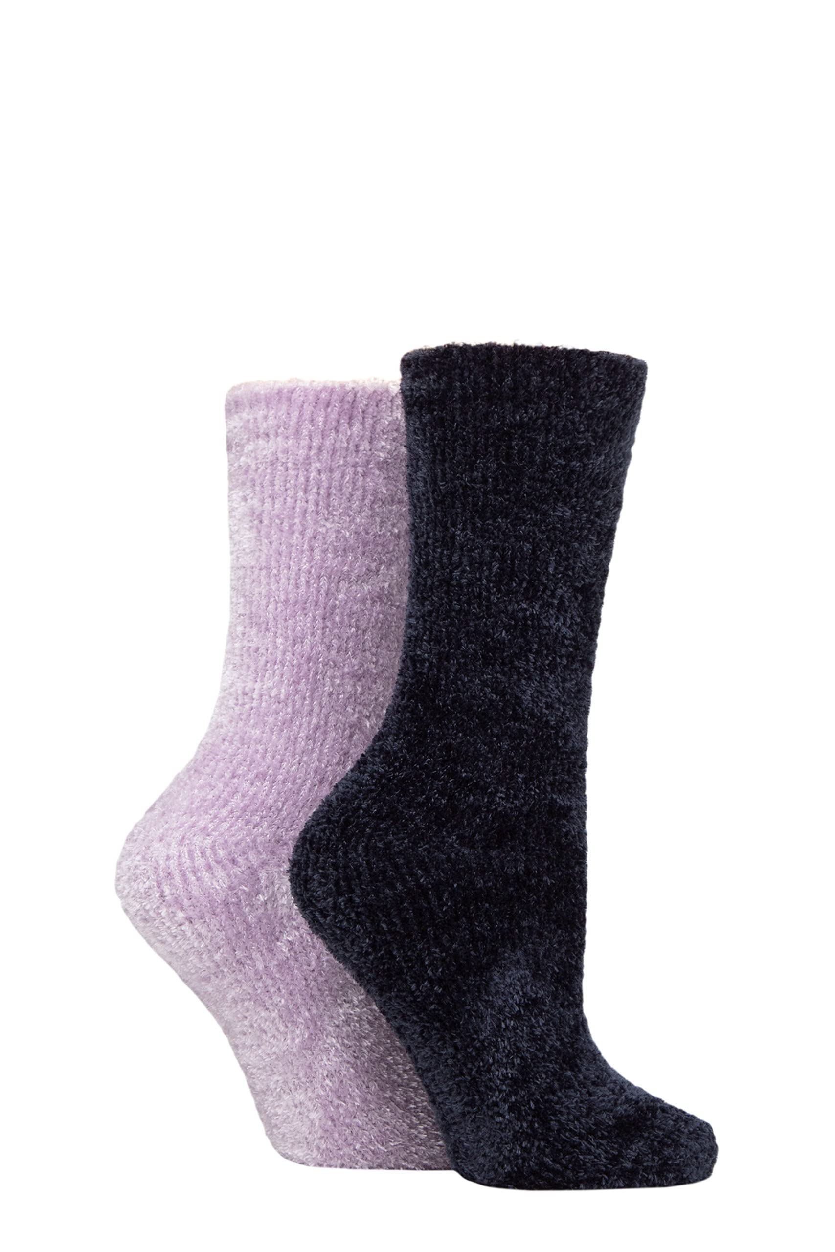 Elle Women's Mauve / Charcoal Chenille Leisure Socks Pack Of 2 Mauve/Charcoal 4-8