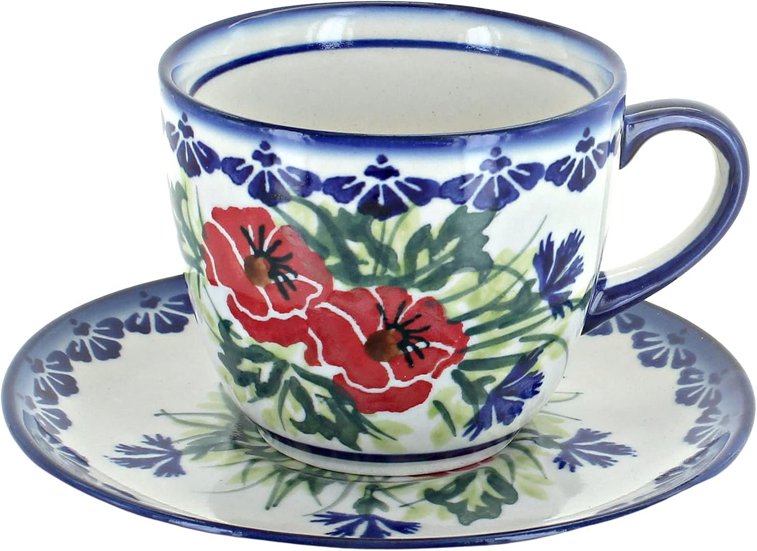 Blue Rose Polish Pottery Summer Garden Cup & Saucer