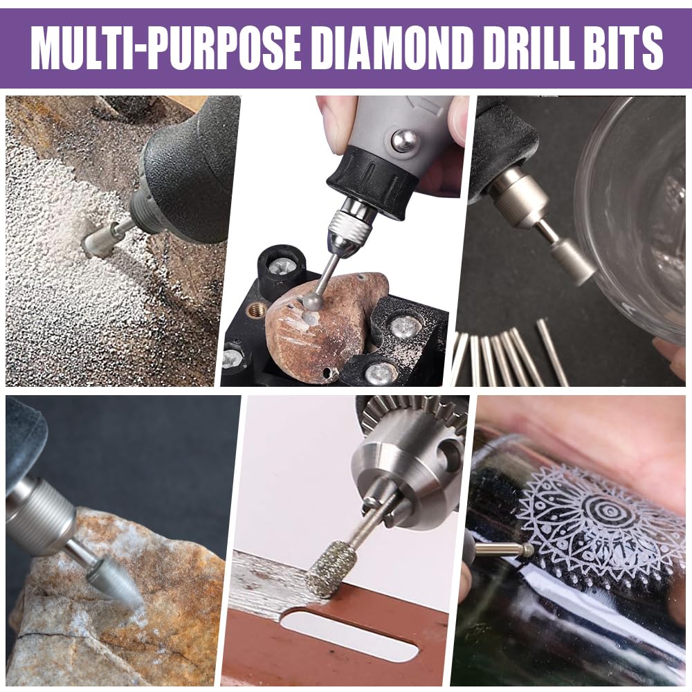 Stone Carving Set Diamond Burr Bits Compatible with Dremel Rotary Tool, 20Pcs Diamond Grinding Bits Polishing Kits with 1/8Inch(3mm) Shank for Stone Glass Ceramics Tile Carving, Cutting, Grinding