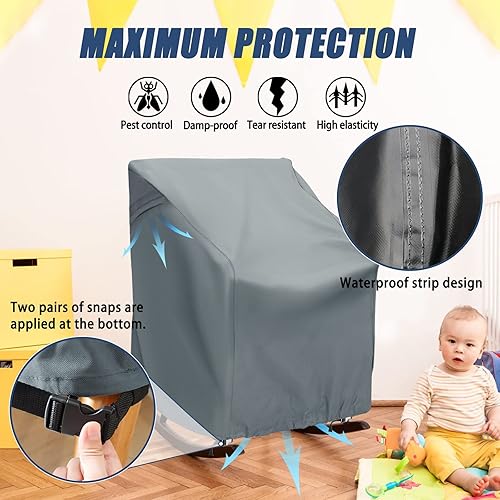 Miniatura 5 de TORUTA Funda para silla mecedora para exteriores, 27.5 pulgadas de largo x 32.5 pulgadas de profundidad x 39 pulgadas de alto, color gris, 420D,