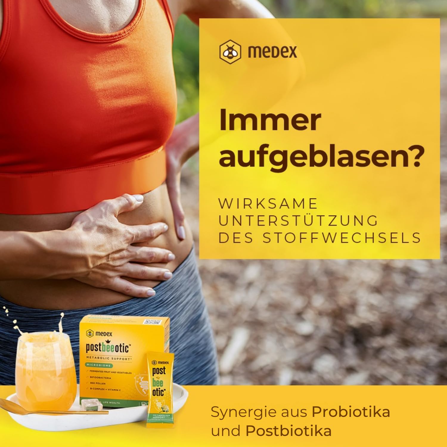 Medex Postbeeotic – Probiotika und Postbiotik mit inaktivierten Bifidobakterien, fermentierten Früchten & Gemüse, Vitamin C & B-Komplex – für Verdauung, Immunsystem & Darmflora – 20 Sachets