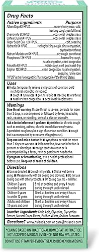 Miniatura 5 de Hyland's Jarabe para la tos con sabor a uva nocturna para niños de 2 años en adelante, descongestionante, dolor de garganta e insomnio, alivio de