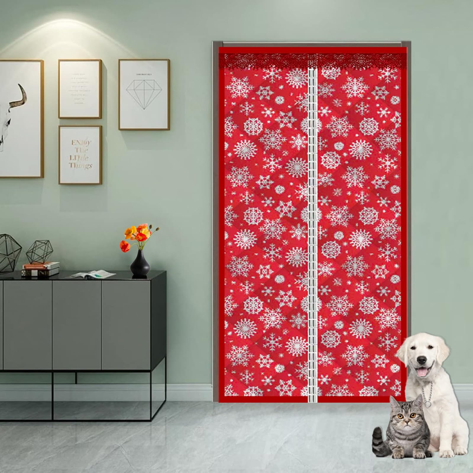Rideau thermique porte isolant magnétique anti froid 60x190 cm rouge