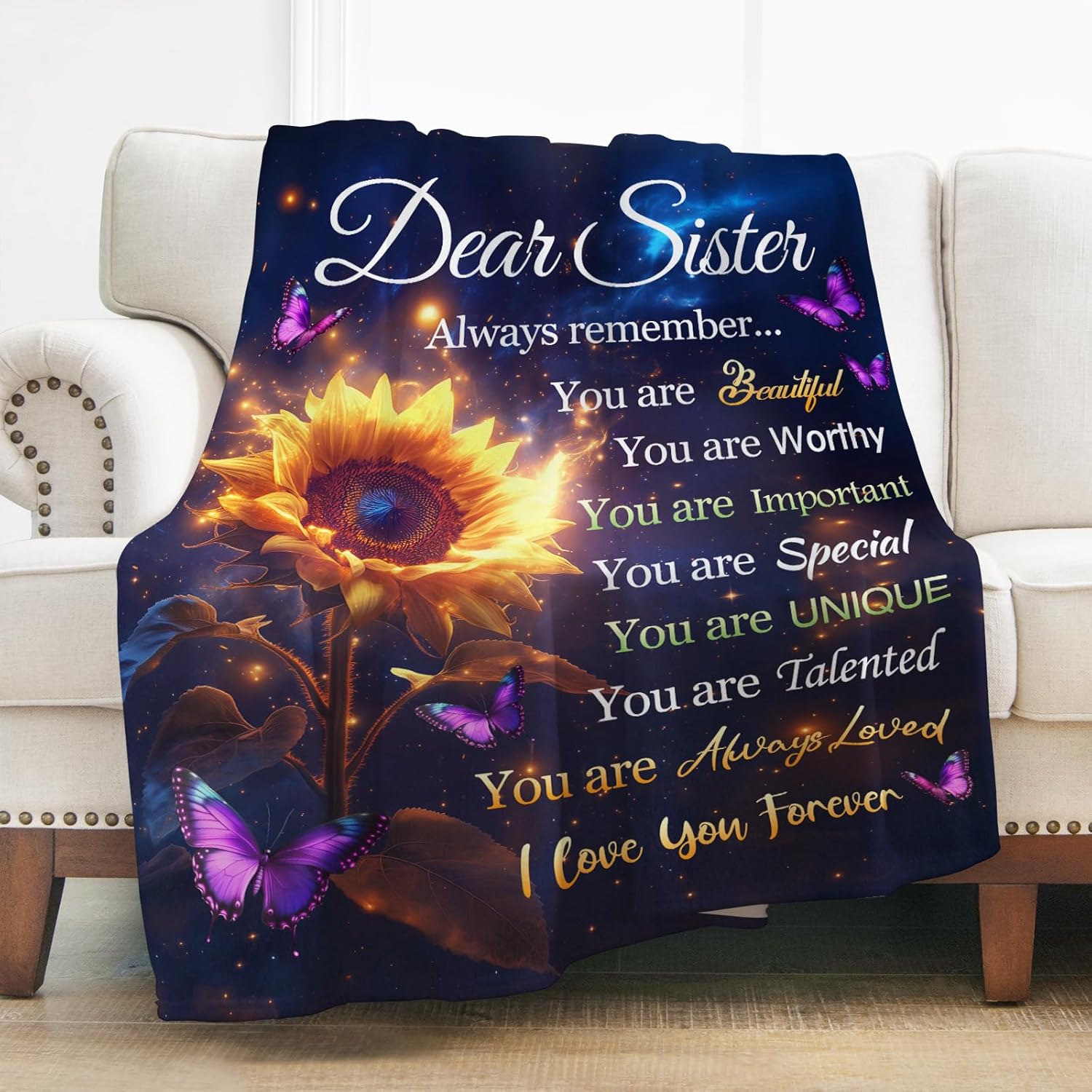 Levens Sunflower Sister Blanket Gifts, Sisters Birthday Gifts from Sis Brother, Butterfly Sunflower Blanket Gifts for Women 60"x50", Graduation Christmas Ideas Soft Cozy Flannel Bed Throw Blankets