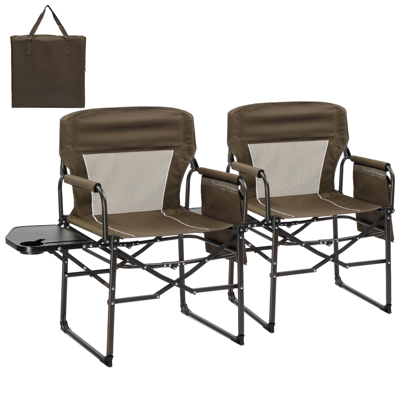 Bonnlo Camping Chairs for Adults Heavy Duty, Folding Directors Chair (2pc)
